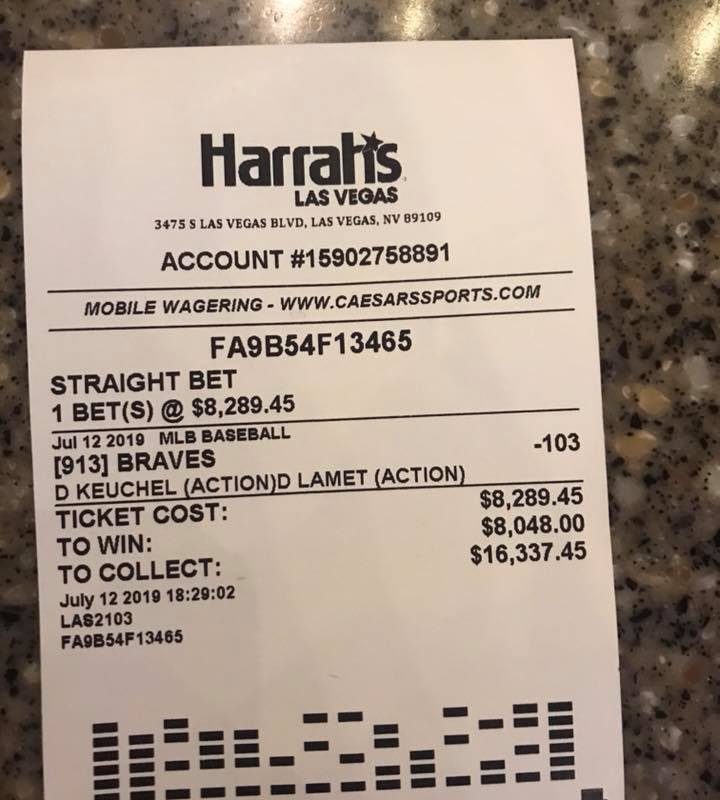 straight bet Las Vegas sports betting ticket